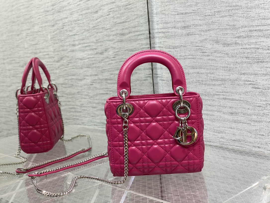 Mini Lady Dior Bag Rose Red Cannage Lambskin